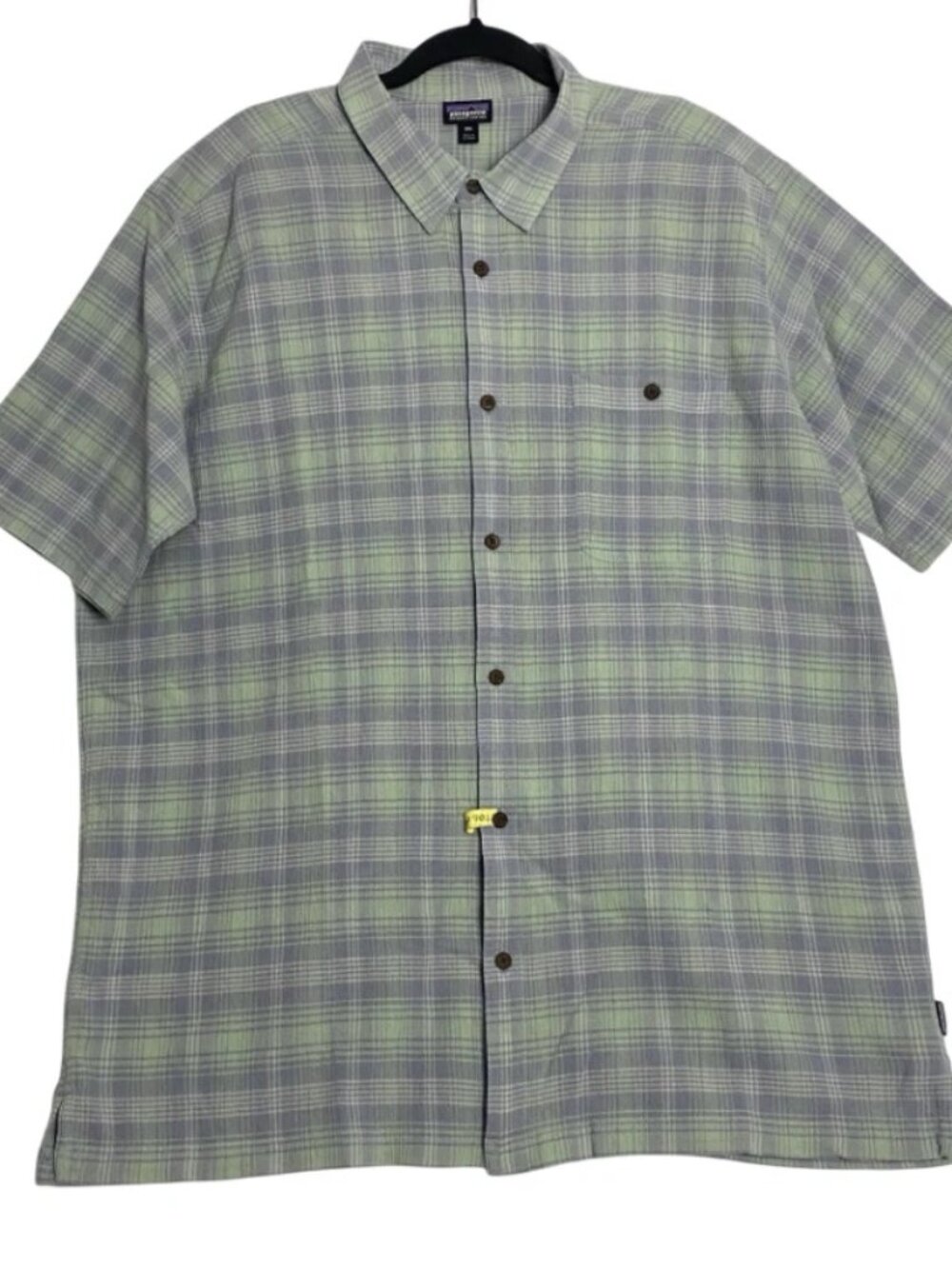 Patagonia Organic Cotton Mens Blue Green Short Sleeve Button Up Casual Shirt XXL
